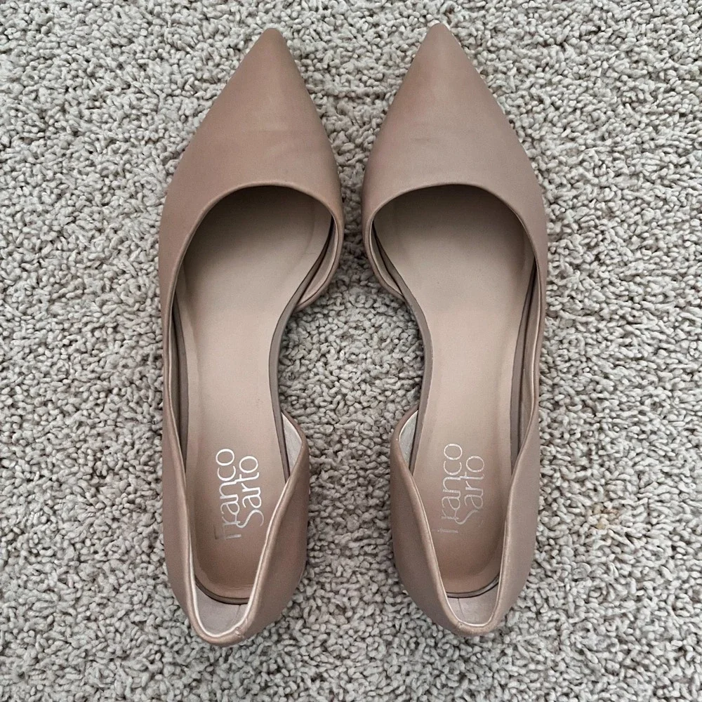 FRANCO SARTO Neiman Pointed Toe D'Orsay Leather Flats Beige Womens 8M Minimalist